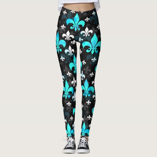 Leggings Fleur De Lis Blanc Bleu (Devant)