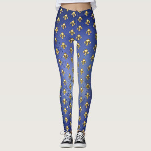 Leggings Fleur de lis dorée sur fond bleu