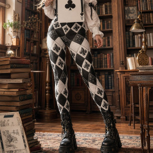 Leggings Fleur de lis Harlequin diamant noir et blanc vinta