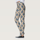 Leggings Fleur de Lis Motif, Royal French Blue sur Crème (Gauche)