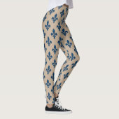 Leggings Fleur de Lis Motif, Royal French Blue sur Crème (Droite)