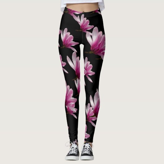 Leggings Fleur de Magnolia de soucoupes roses (Devant)