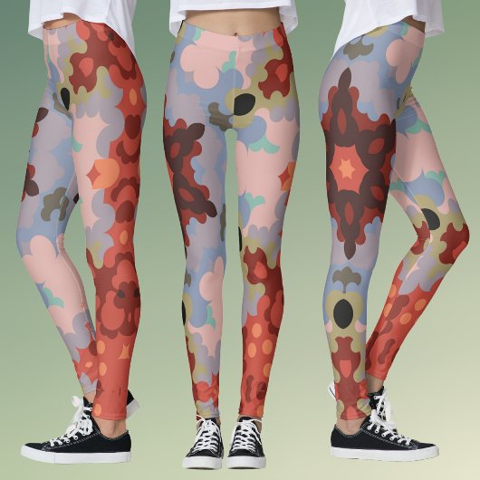 Leggings Fleur de Mandala bleu et rouge