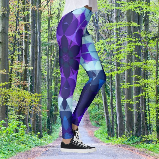 Leggings Fleur de Mandala bleu et violet rétro