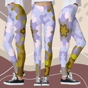 Leggings Fleur de Mandala jaune bleu et violet rétro