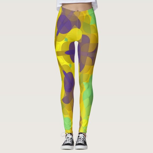 Leggings Fleur de Mandala jaune violet et vert (Devant)