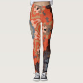 Leggings Fleur de Mandala rétro bleu orange et bronze (Devant)