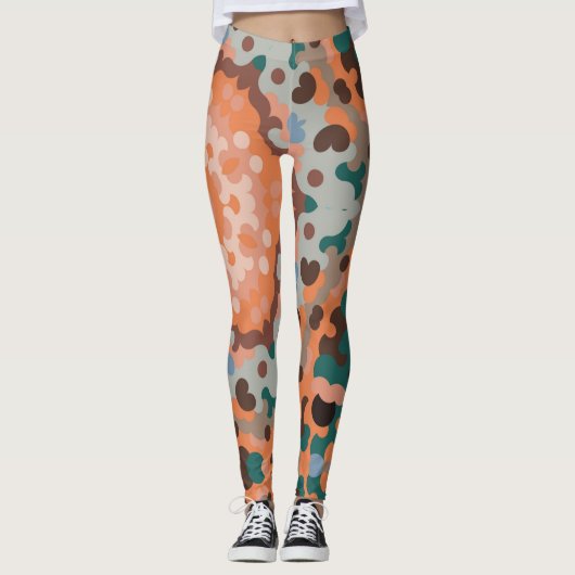 Leggings Fleur de Mandala Retro Bleu orange et Brown (Devant)
