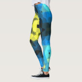 Leggings Fleur de Mandala rétro jaune et bleu (Gauche)