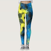 Leggings Fleur de Mandala rétro jaune et bleu (Devant)