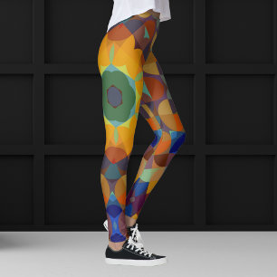 Leggings Fleur de Mandala rétro orange bleu et vert
