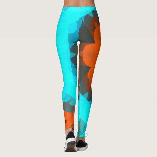 Leggings Fleur de Mandala rétro orange et bleu (Dos)