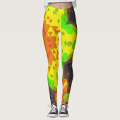 Leggings Fleur de Mandala rétro orange jaune et vert (Devant)