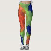Leggings Fleur de Mandala rétro orange vert et bleu (Devant)