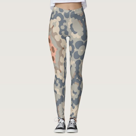 Leggings Fleur de Mandala rétro Tan Blue et Orange (Devant)