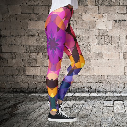Leggings Fleur de Mandala rouge rose et jaune
