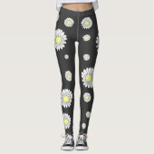 Leggings Fleur de marguerite botanique Noir (Devant)