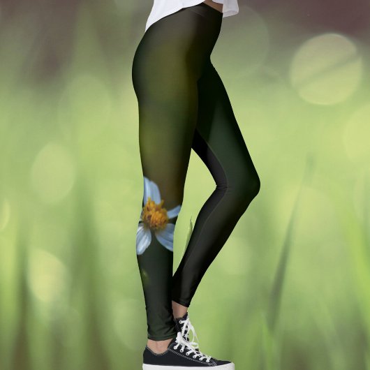 Leggings Fleur de Marguerite Vert Foncé