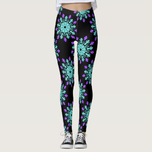 Leggings Fleur de néon pourpre et turquose