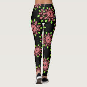 Leggings Fleur de néon rouge et vert (Dos)