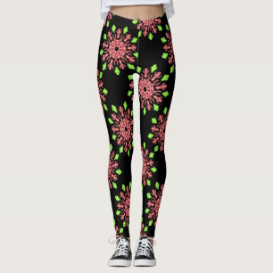 Leggings Fleur de néon rouge et vert