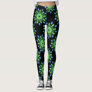 Leggings Fleur de néon vert et bleu