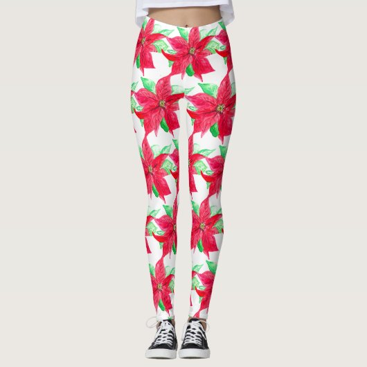 Leggings Fleur de Noël rouge de Poinsettia (Devant)