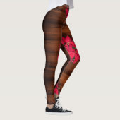 Leggings Fleur de Noël rouge sur fond marron (Droite)