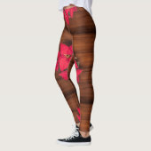 Leggings Fleur de Noël rouge sur fond marron (Gauche)