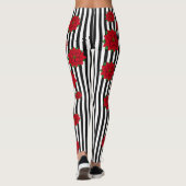 Leggings Fleur de Noël rouge sur rayé noir et blanc (Dos)