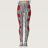 Leggings Fleur de Noël rouge sur rayé noir et blanc (Devant)