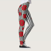 Leggings Fleur de Noël rouge sur rayé noir et blanc (Droite)
