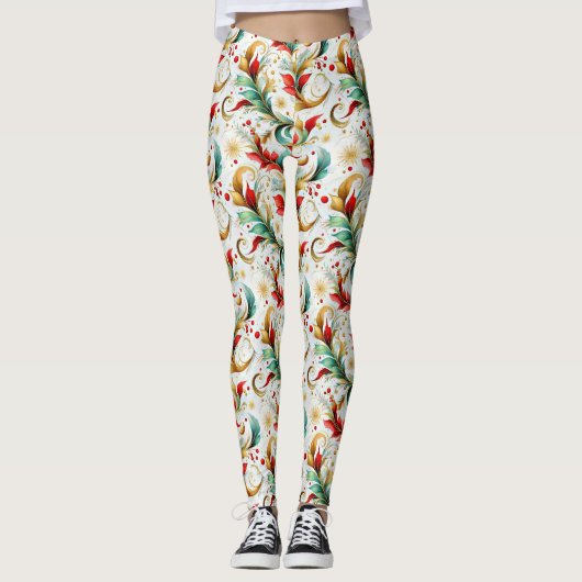 Leggings Fleur de Noël torride (Devant)
