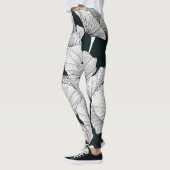 Leggings Fleur de pavot, ligne blanche noire. (Gauche)