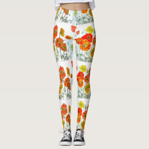 Leggings Fleur de pavot orange rouge aquarelle pavots