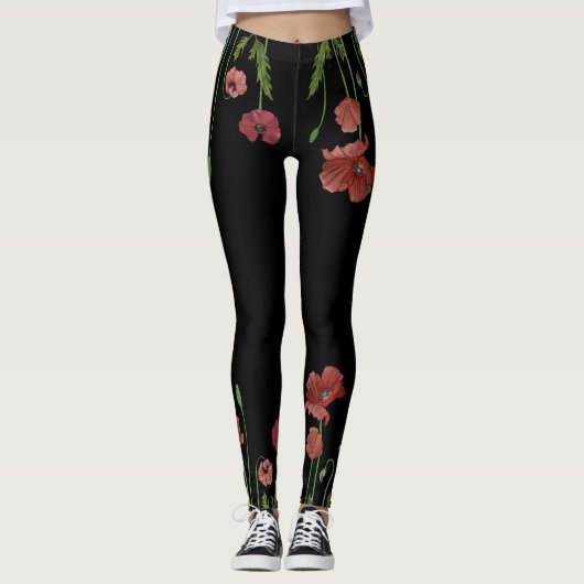 Leggings Fleur de pavot rouge stylisée (Devant)