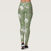 Leggings Fleur de pétale blanche sur arrière - plan vert ol (Dos)