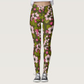 Leggings Fleur de pomme sur vert foncé (Devant)