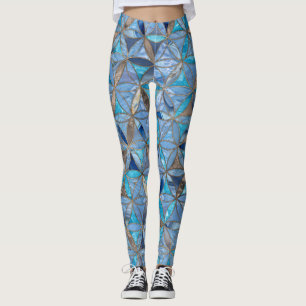 Leggings Fleur de vie motif - Pierres bleues et or