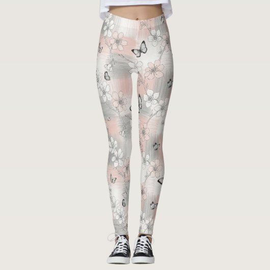Leggings Fleur d'Élégant Papillon (3) (Devant)