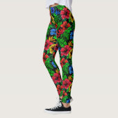 Leggings Fleur d'Hibiscus bleu rouge tropical (Gauche)