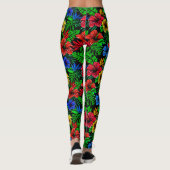 Leggings Fleur d'Hibiscus bleu rouge tropical (Dos)