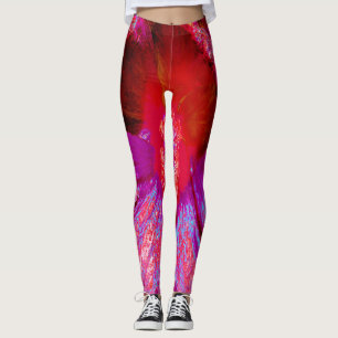 Leggings Fleur d'Hibiscus Rouge Rétro Trip Psychedélique