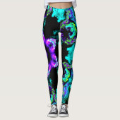Leggings Fleur d'hippie psychédélique violet Turquoise et n (Devant)