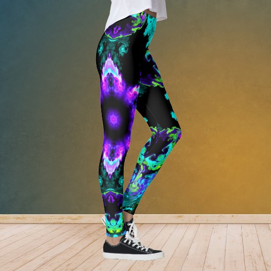 Leggings Fleur d'hippie psychédélique violet Turquoise et n