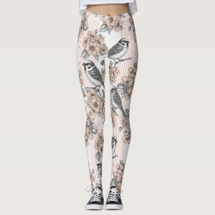 Leggings Fleur d'oiseau vintage Toile Rayure (1)