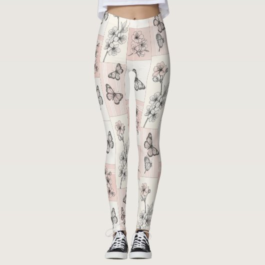 Leggings Fleur Élégante de Papillon (8) (Devant)