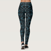 Leggings Fleur élégante Noir et Turquoise Damas (Dos)