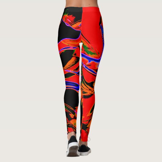 Leggings Fleur foncé orange bleu noir psychédélique design (Dos)
