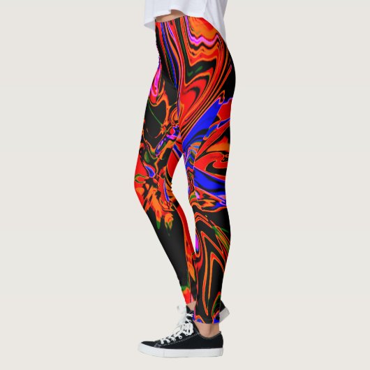 Leggings Fleur foncé orange bleu noir psychédélique design (Gauche)